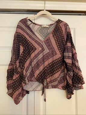 lavender field Mauve Pink V-Neck Boho Blouse